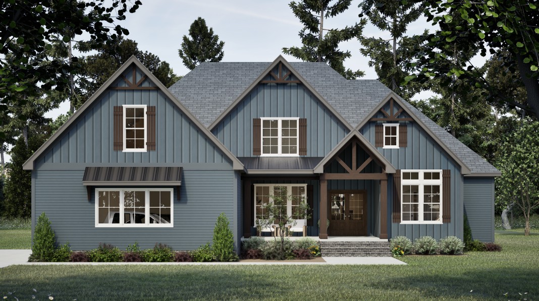 Custom modern farmhouse exterior built by Trabar Homes in North Carolina