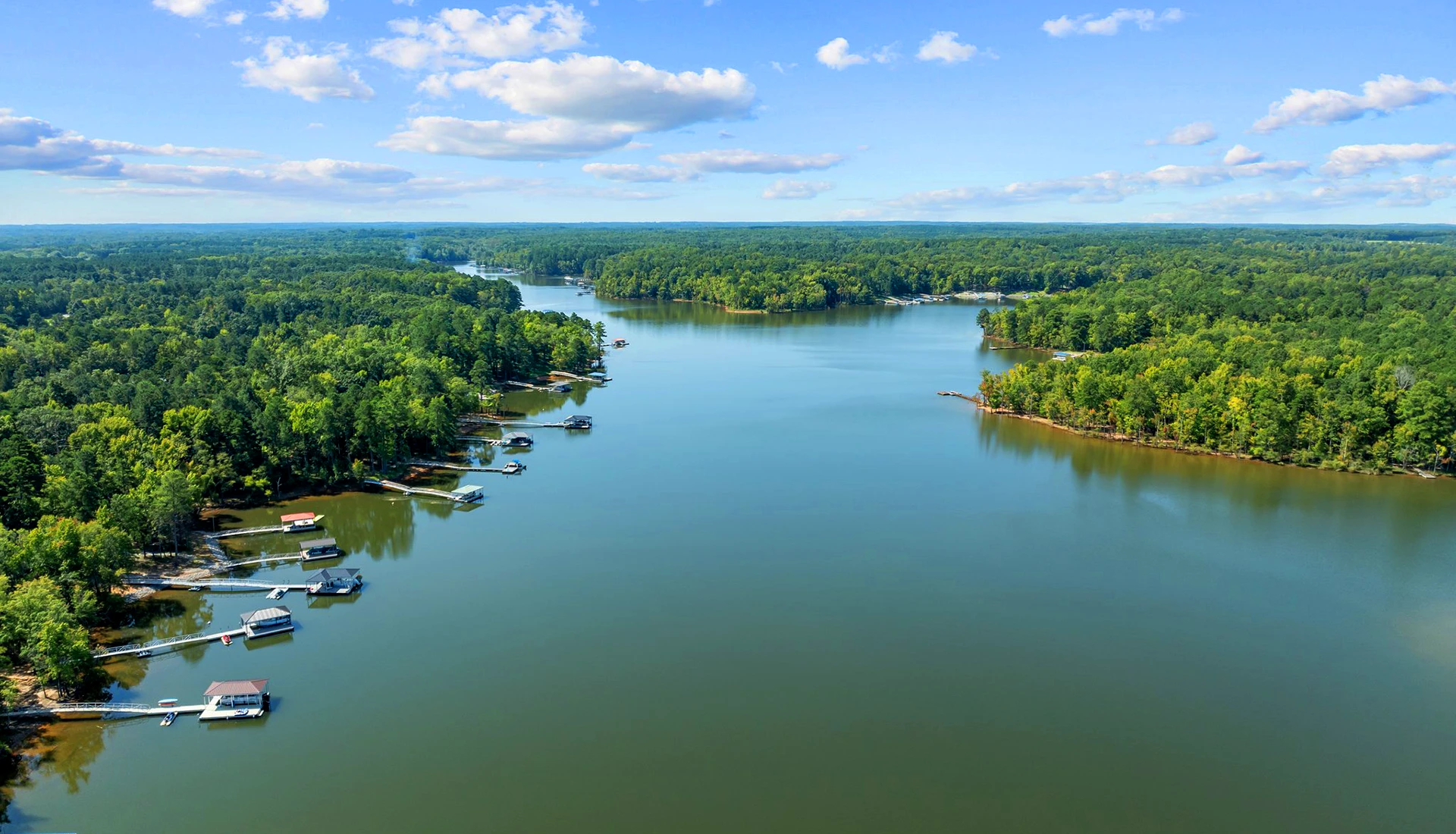 Kerr Lake shoreline with homes and docks in North Carolina
