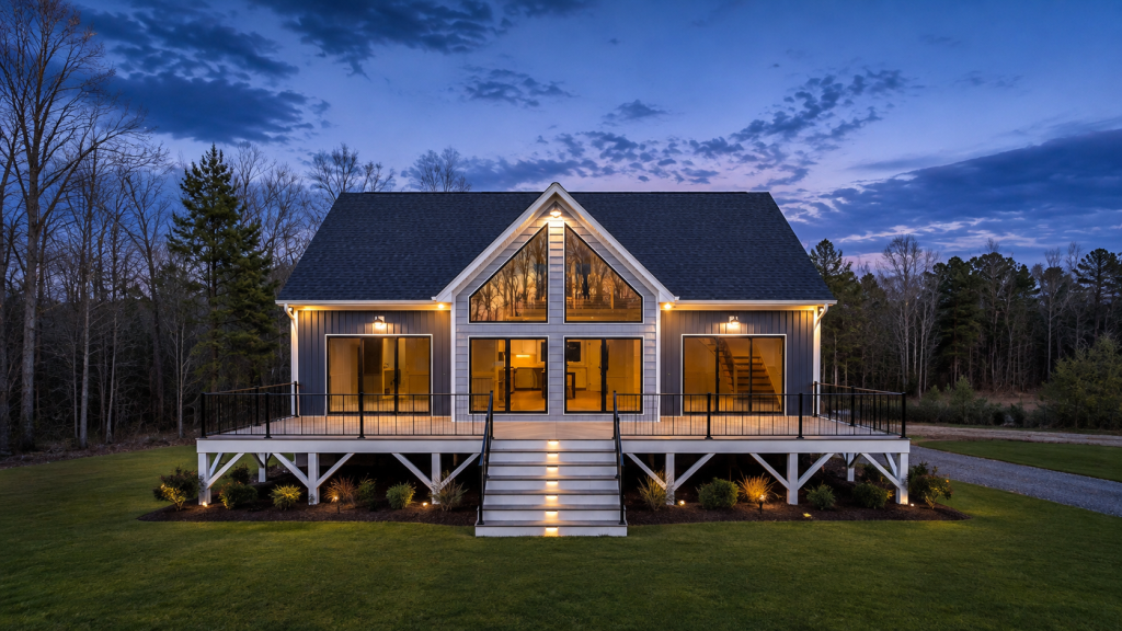 Custom home built by Trabar Homes in North Carolina at twilight